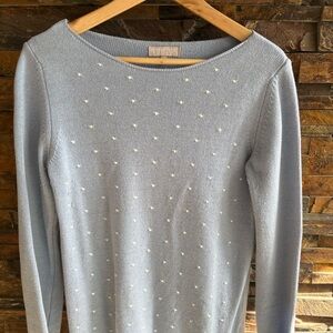 Elegant Blue Sweater with Pearl Details